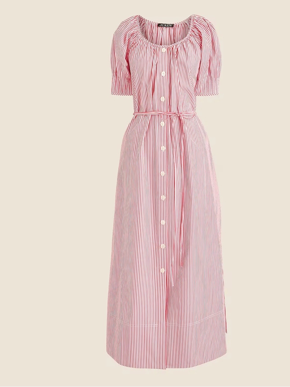 J. Crew Red & White Striped Tie Belt poplin cotton dress